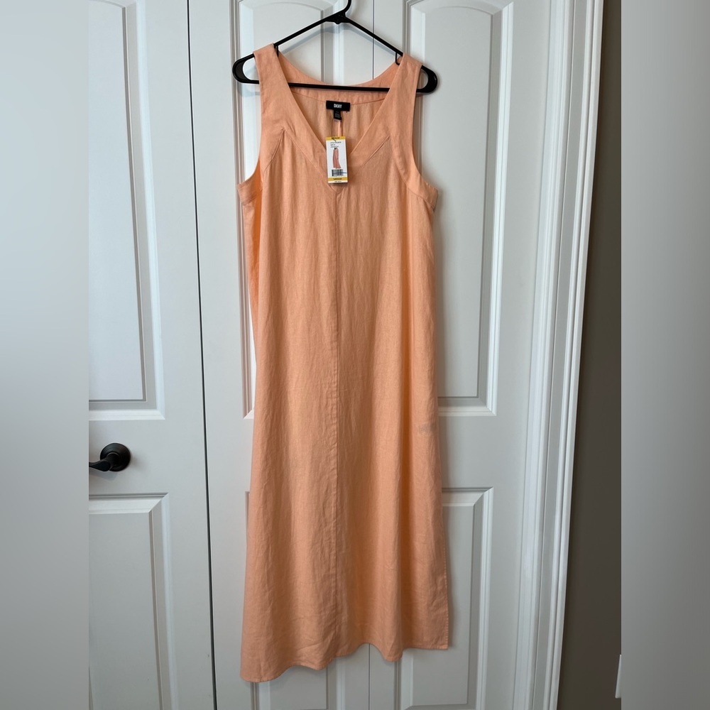 🧡 NWT DKNY linen blend peach soft orange maxi dress beach cover up  Sz MED‎